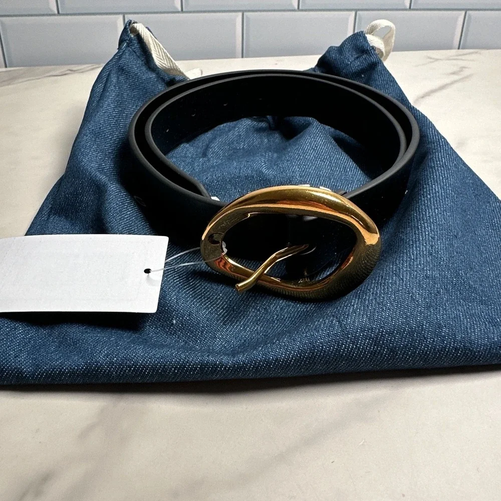 Good‎ American Belt Womens XXS/XS Black Vegan Leather Gold Oval Buckle NWT